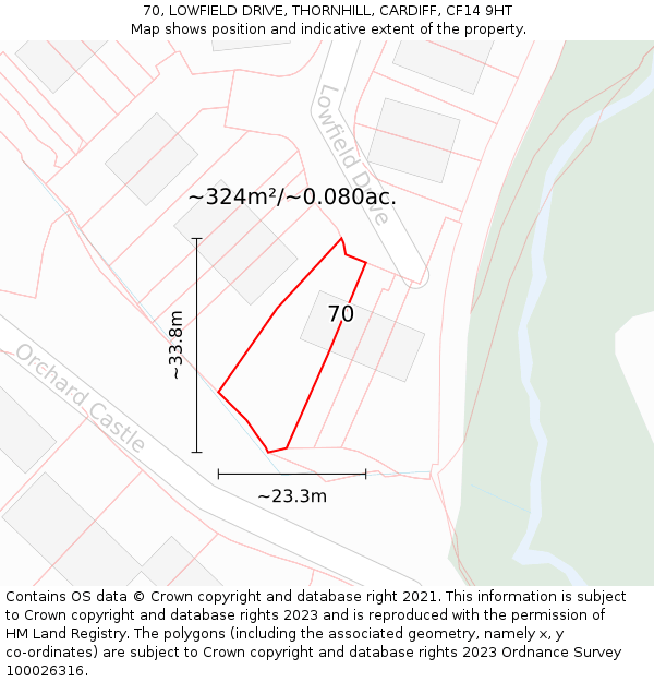 70, LOWFIELD DRIVE, THORNHILL, CARDIFF, CF14 9HT: Plot and title map