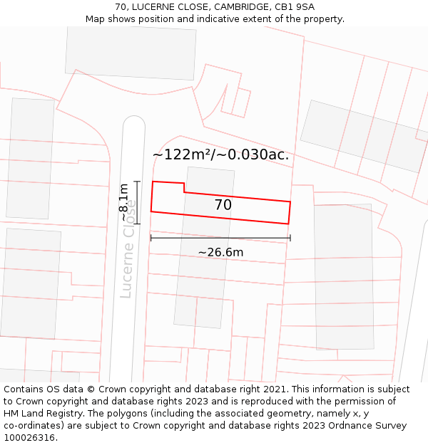 70, LUCERNE CLOSE, CAMBRIDGE, CB1 9SA: Plot and title map