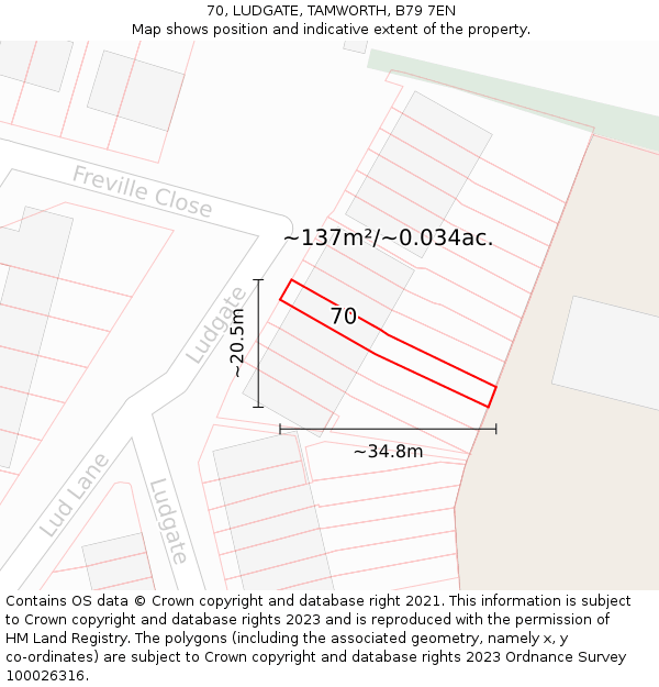 70, LUDGATE, TAMWORTH, B79 7EN: Plot and title map