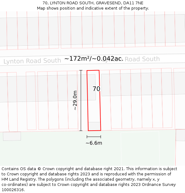 70, LYNTON ROAD SOUTH, GRAVESEND, DA11 7NE: Plot and title map