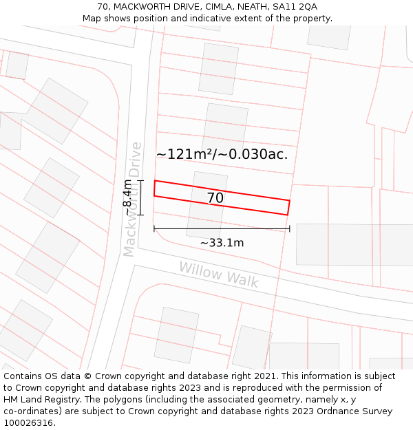 70, MACKWORTH DRIVE, CIMLA, NEATH, SA11 2QA: Plot and title map