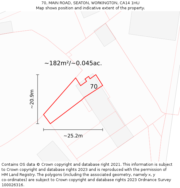 70, MAIN ROAD, SEATON, WORKINGTON, CA14 1HU: Plot and title map