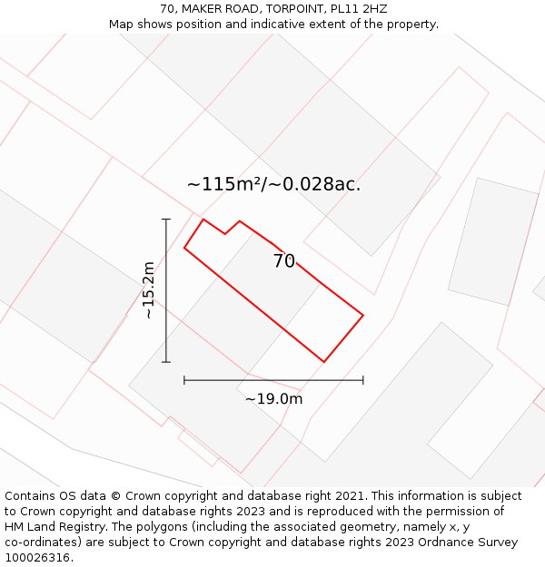 70, MAKER ROAD, TORPOINT, PL11 2HZ: Plot and title map