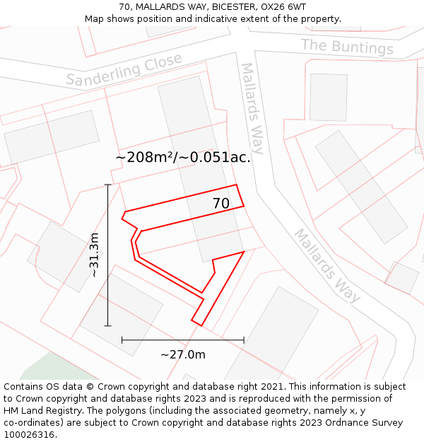 70, MALLARDS WAY, BICESTER, OX26 6WT: Plot and title map