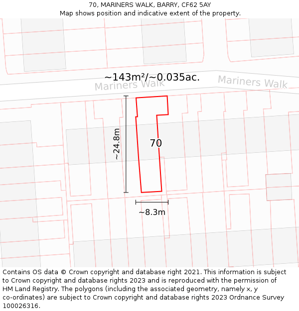 70, MARINERS WALK, BARRY, CF62 5AY: Plot and title map