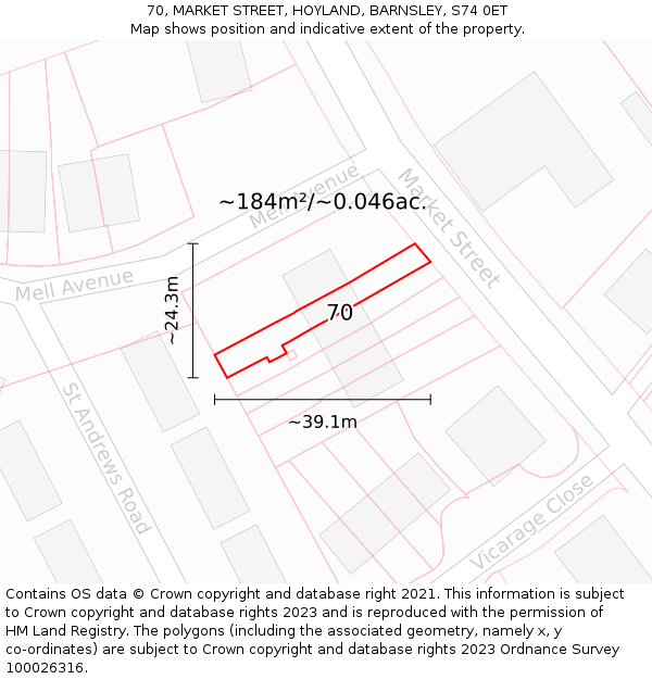 70, MARKET STREET, HOYLAND, BARNSLEY, S74 0ET: Plot and title map