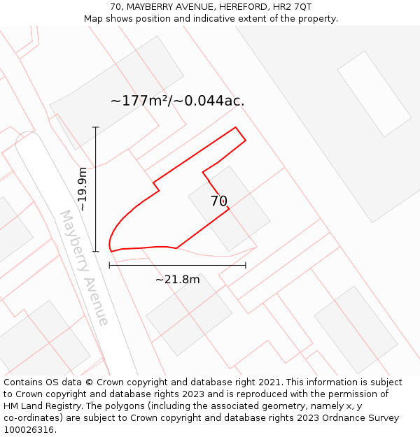 70, MAYBERRY AVENUE, HEREFORD, HR2 7QT: Plot and title map