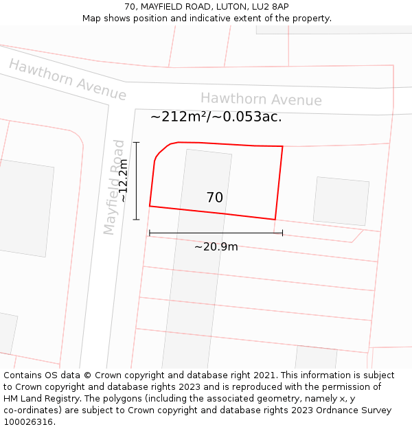 70, MAYFIELD ROAD, LUTON, LU2 8AP: Plot and title map