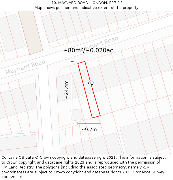 70, MAYNARD ROAD, LONDON, E17 9JF: Plot and title map