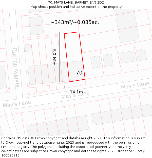 70, MAYS LANE, BARNET, EN5 2DZ: Plot and title map
