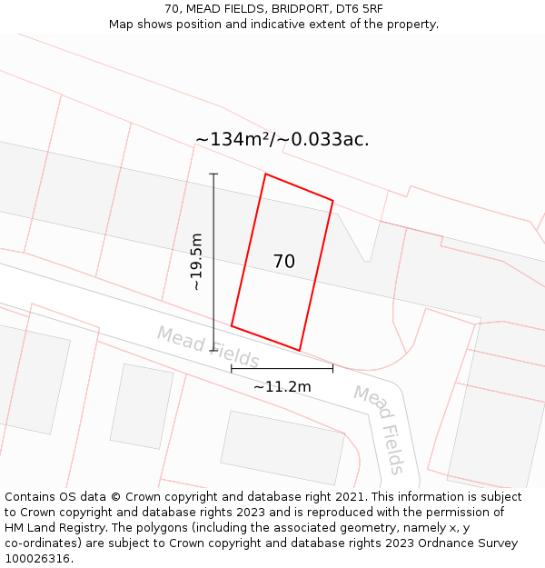 70, MEAD FIELDS, BRIDPORT, DT6 5RF: Plot and title map
