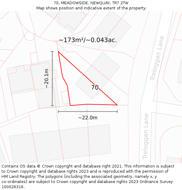 70, MEADOWSIDE, NEWQUAY, TR7 2TW: Plot and title map