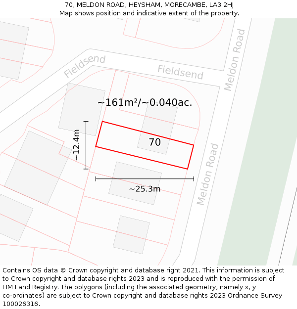 70, MELDON ROAD, HEYSHAM, MORECAMBE, LA3 2HJ: Plot and title map