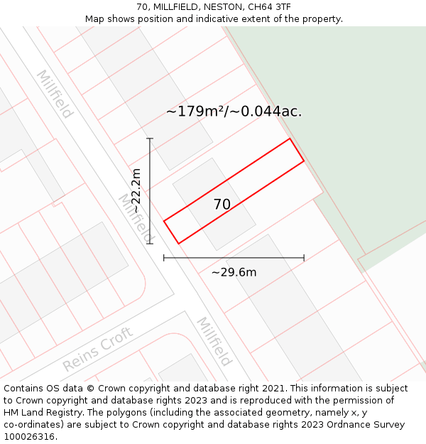 70, MILLFIELD, NESTON, CH64 3TF: Plot and title map