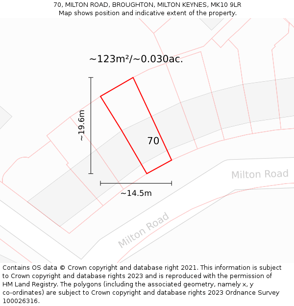 70, MILTON ROAD, BROUGHTON, MILTON KEYNES, MK10 9LR: Plot and title map