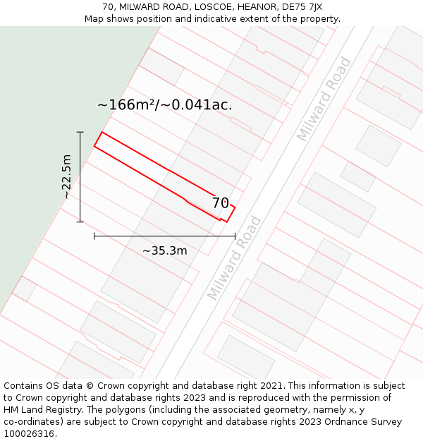 70, MILWARD ROAD, LOSCOE, HEANOR, DE75 7JX: Plot and title map