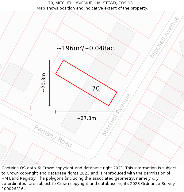 70, MITCHELL AVENUE, HALSTEAD, CO9 1DU: Plot and title map