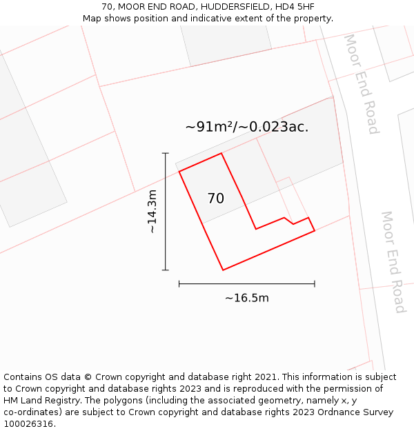 70, MOOR END ROAD, HUDDERSFIELD, HD4 5HF: Plot and title map