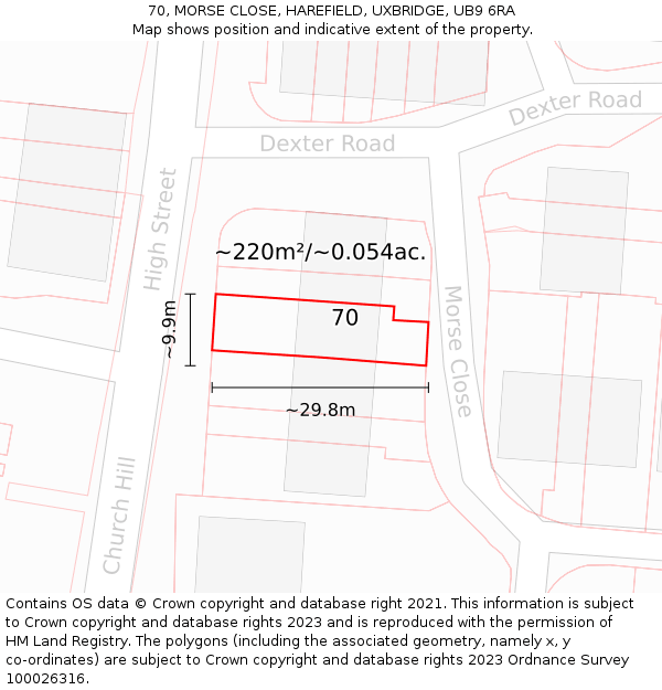 70, MORSE CLOSE, HAREFIELD, UXBRIDGE, UB9 6RA: Plot and title map