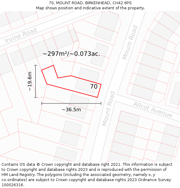 70, MOUNT ROAD, BIRKENHEAD, CH42 6PS: Plot and title map
