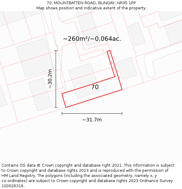 70, MOUNTBATTEN ROAD, BUNGAY, NR35 1PP: Plot and title map