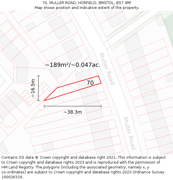 70, MULLER ROAD, HORFIELD, BRISTOL, BS7 9RF: Plot and title map