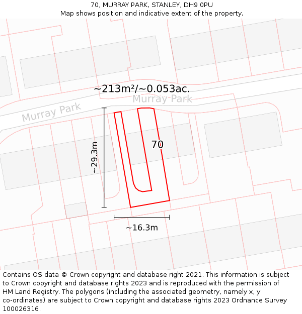 70, MURRAY PARK, STANLEY, DH9 0PU: Plot and title map