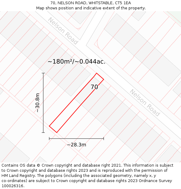 70, NELSON ROAD, WHITSTABLE, CT5 1EA: Plot and title map