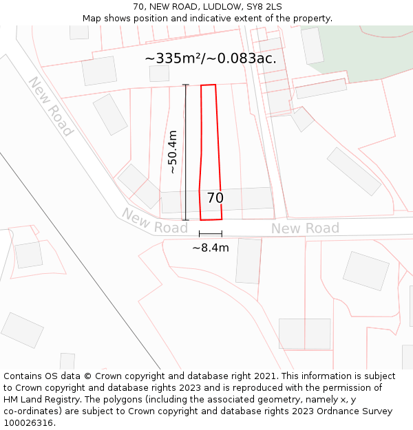 70, NEW ROAD, LUDLOW, SY8 2LS: Plot and title map
