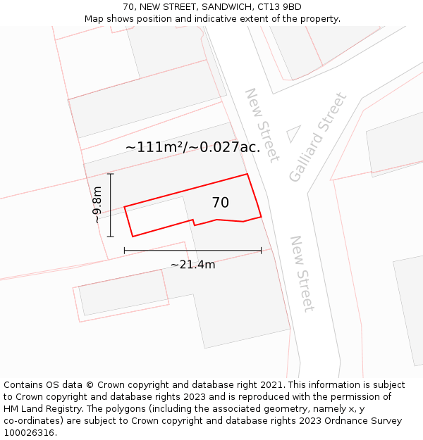 70, NEW STREET, SANDWICH, CT13 9BD: Plot and title map