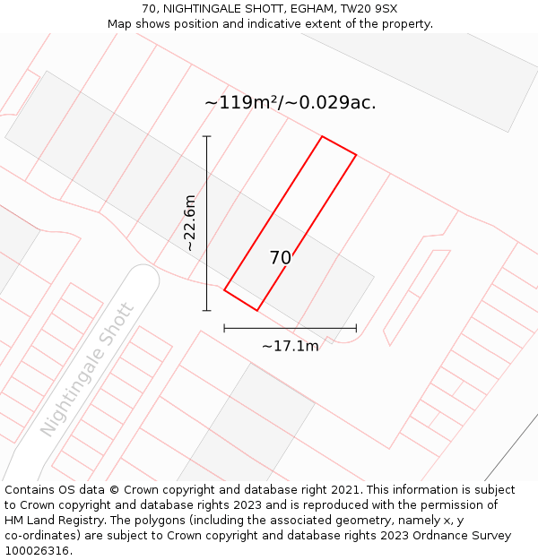 70, NIGHTINGALE SHOTT, EGHAM, TW20 9SX: Plot and title map