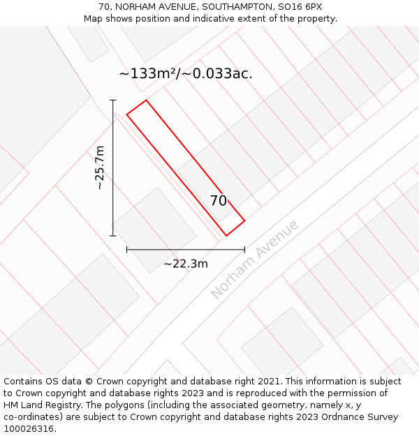 70, NORHAM AVENUE, SOUTHAMPTON, SO16 6PX: Plot and title map