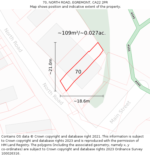 70, NORTH ROAD, EGREMONT, CA22 2PR: Plot and title map
