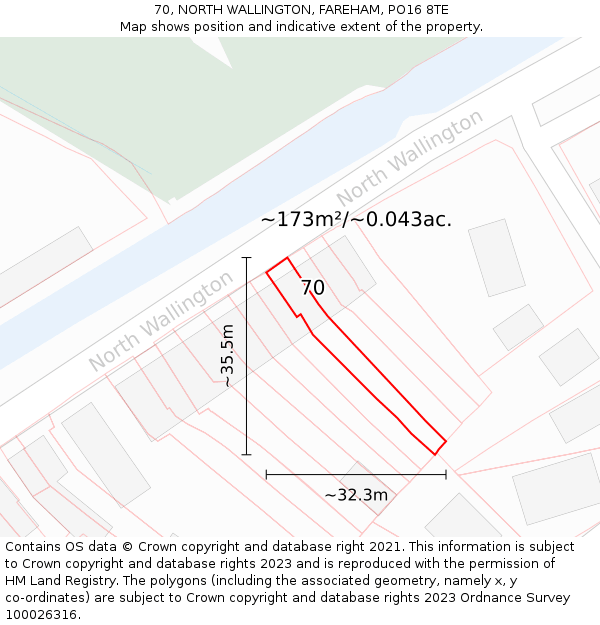 70, NORTH WALLINGTON, FAREHAM, PO16 8TE: Plot and title map