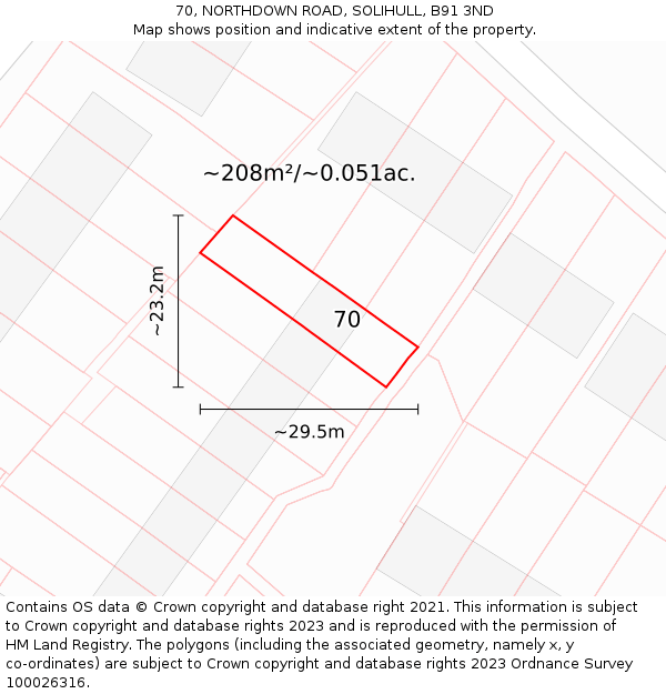 70, NORTHDOWN ROAD, SOLIHULL, B91 3ND: Plot and title map
