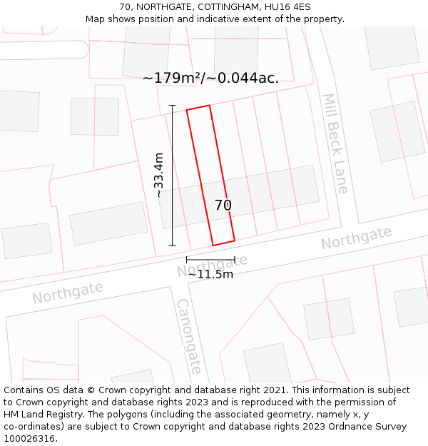 70, NORTHGATE, COTTINGHAM, HU16 4ES: Plot and title map