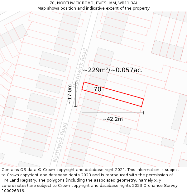 70, NORTHWICK ROAD, EVESHAM, WR11 3AL: Plot and title map