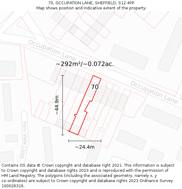 70, OCCUPATION LANE, SHEFFIELD, S12 4PP: Plot and title map
