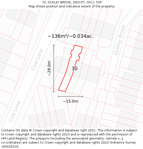 70, OCKLEY BROOK, DIDCOT, OX11 7DP: Plot and title map