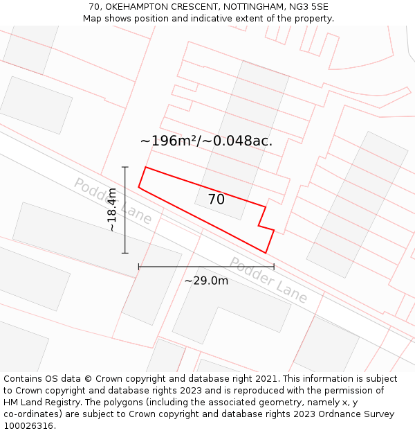 70, OKEHAMPTON CRESCENT, NOTTINGHAM, NG3 5SE: Plot and title map
