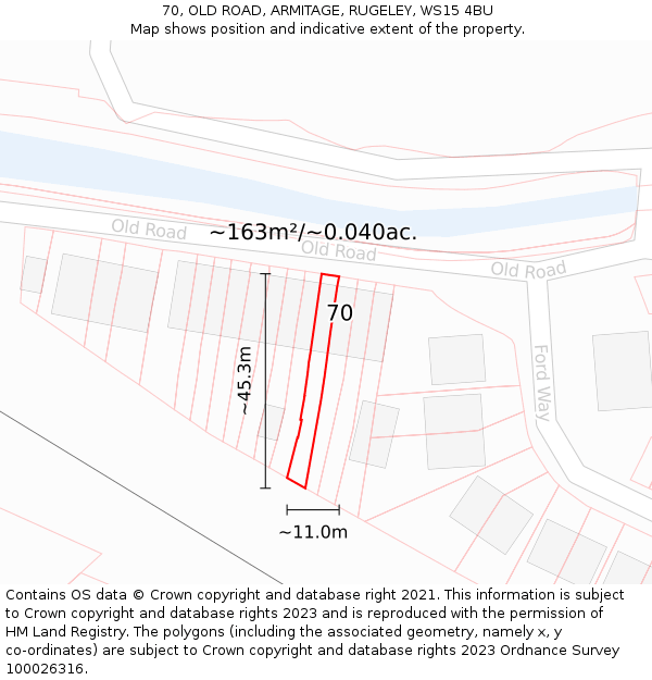 70, OLD ROAD, ARMITAGE, RUGELEY, WS15 4BU: Plot and title map
