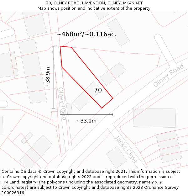 70, OLNEY ROAD, LAVENDON, OLNEY, MK46 4ET: Plot and title map