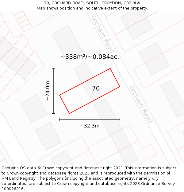 70, ORCHARD ROAD, SOUTH CROYDON, CR2 9LW: Plot and title map