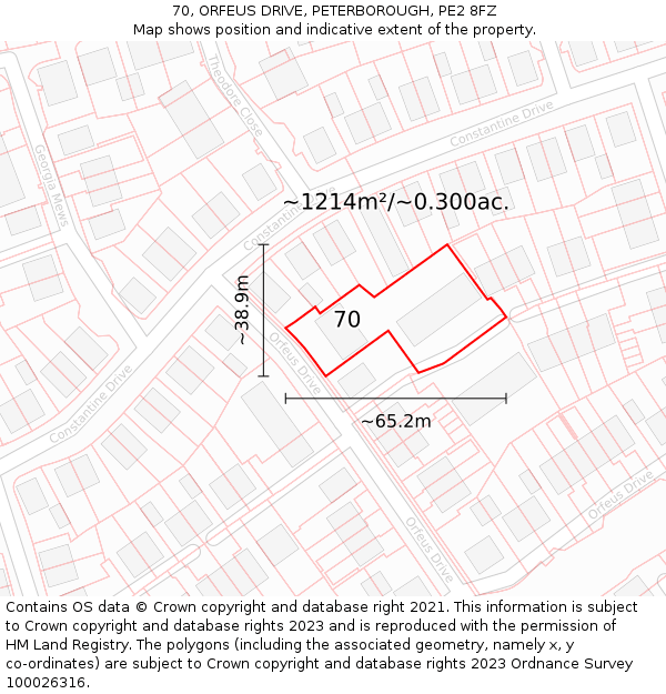 70, ORFEUS DRIVE, PETERBOROUGH, PE2 8FZ: Plot and title map