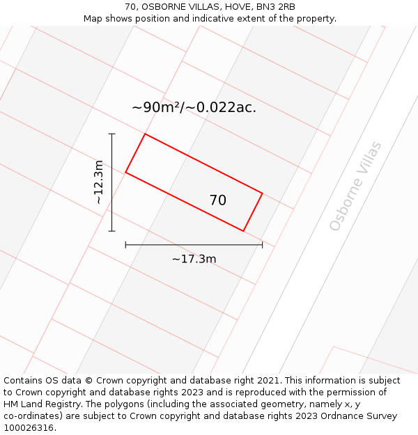 70, OSBORNE VILLAS, HOVE, BN3 2RB: Plot and title map
