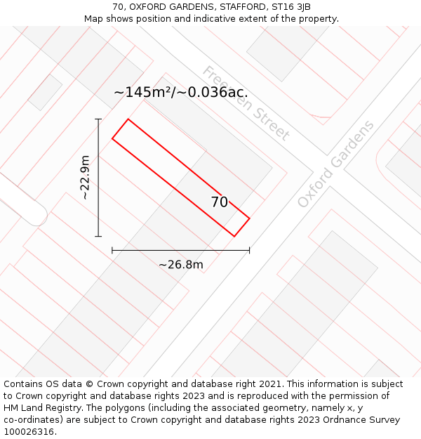 70, OXFORD GARDENS, STAFFORD, ST16 3JB: Plot and title map
