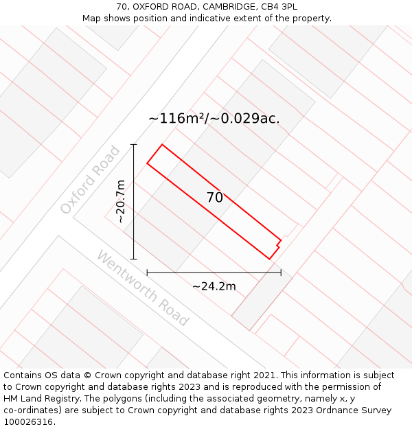 70, OXFORD ROAD, CAMBRIDGE, CB4 3PL: Plot and title map