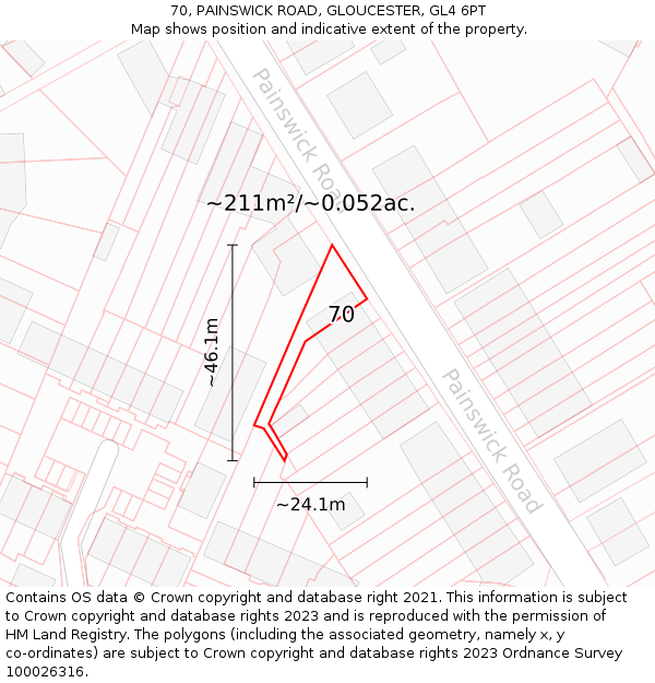 70, PAINSWICK ROAD, GLOUCESTER, GL4 6PT: Plot and title map