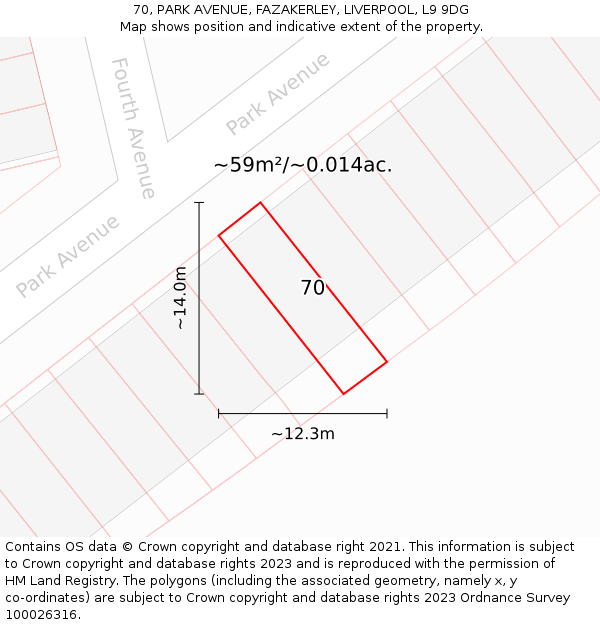 70, PARK AVENUE, FAZAKERLEY, LIVERPOOL, L9 9DG: Plot and title map