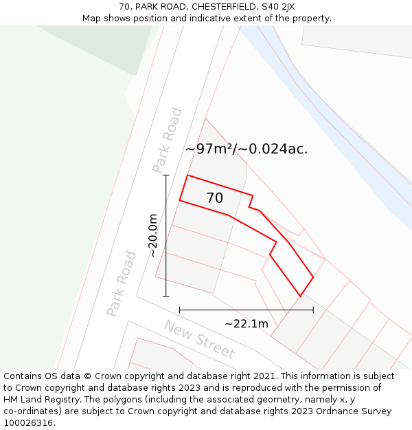 70, PARK ROAD, CHESTERFIELD, S40 2JX: Plot and title map